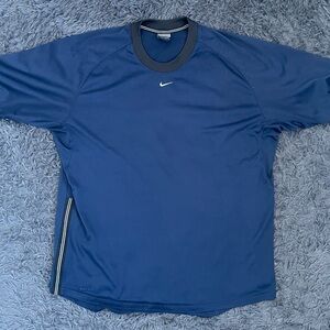 Men Size XL Nike T-Shirt Navy Blue Athletic Center Swoosh Vintage Gray Tag Y2K